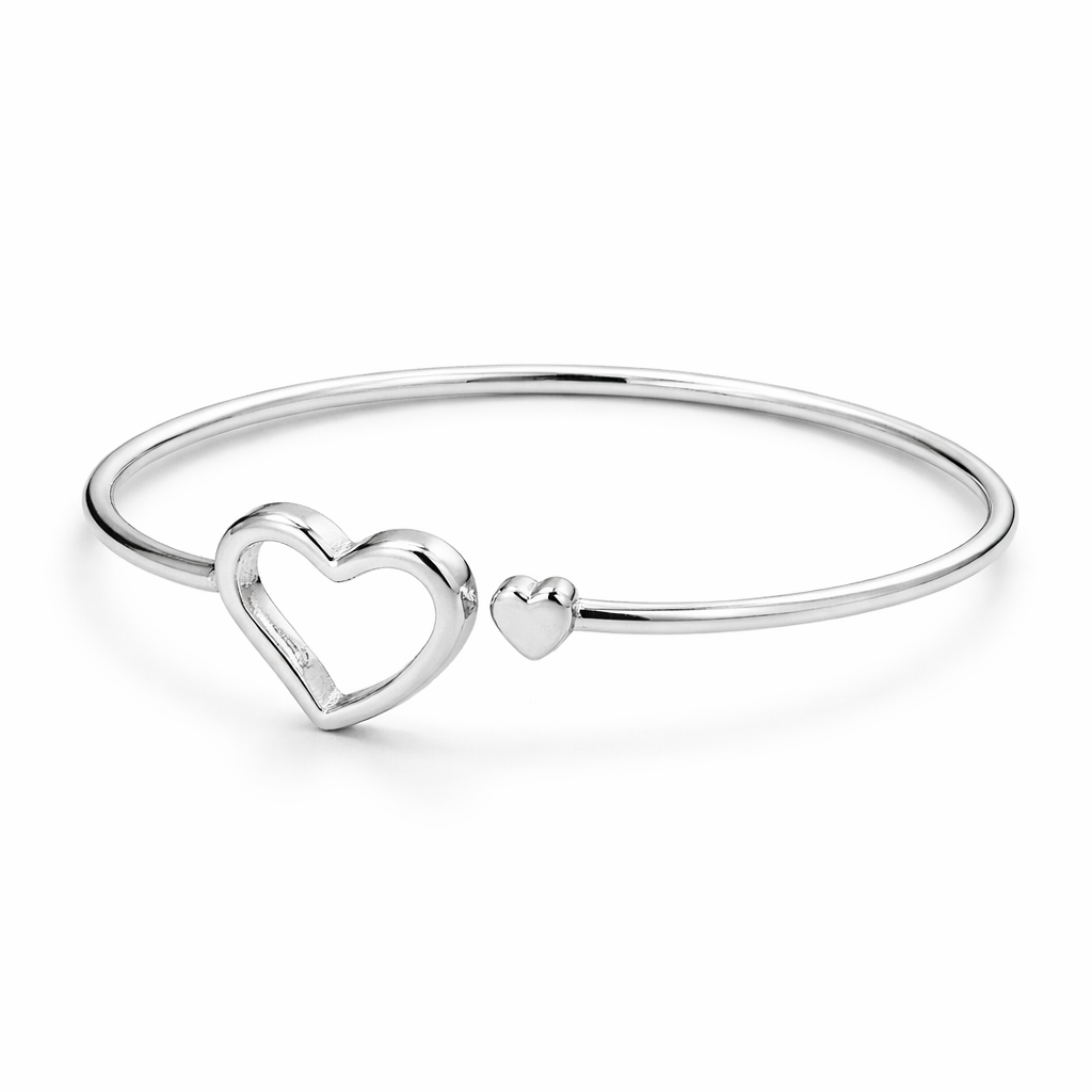 Silver Heart Clasp Minimalist Bangle — Alternate angle view