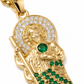 Gold San Judas Zirconia Pendant Necklace Duo — Close-up detail