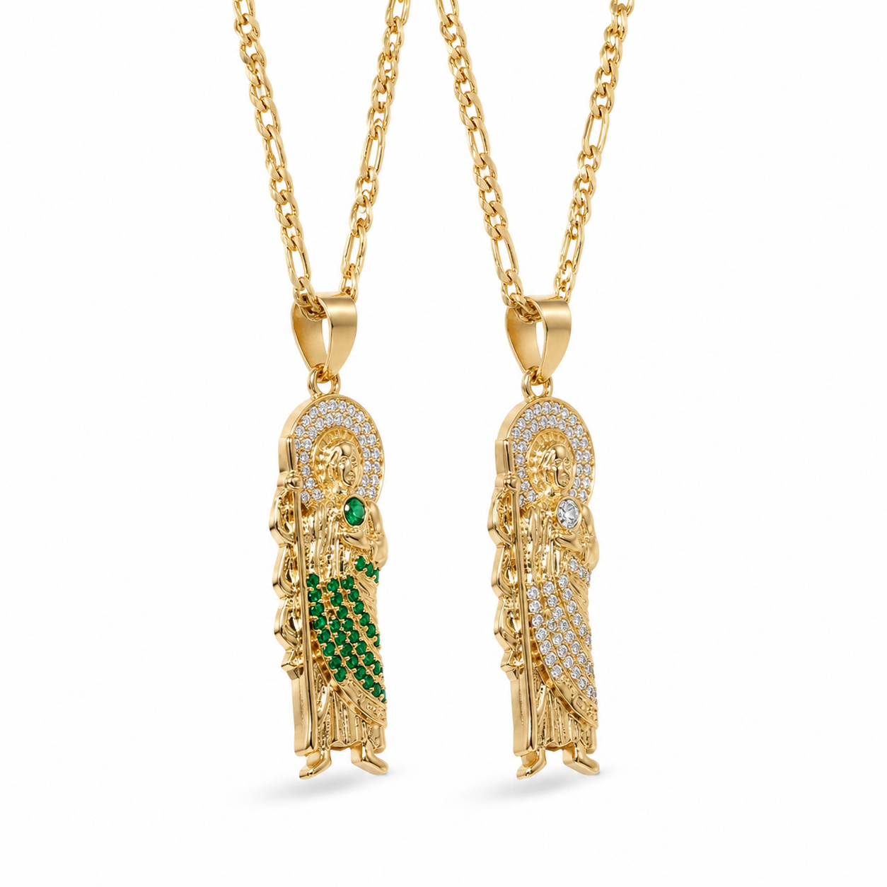 Gold San Judas Zirconia Pendant Necklace Duo — Alternate angle view