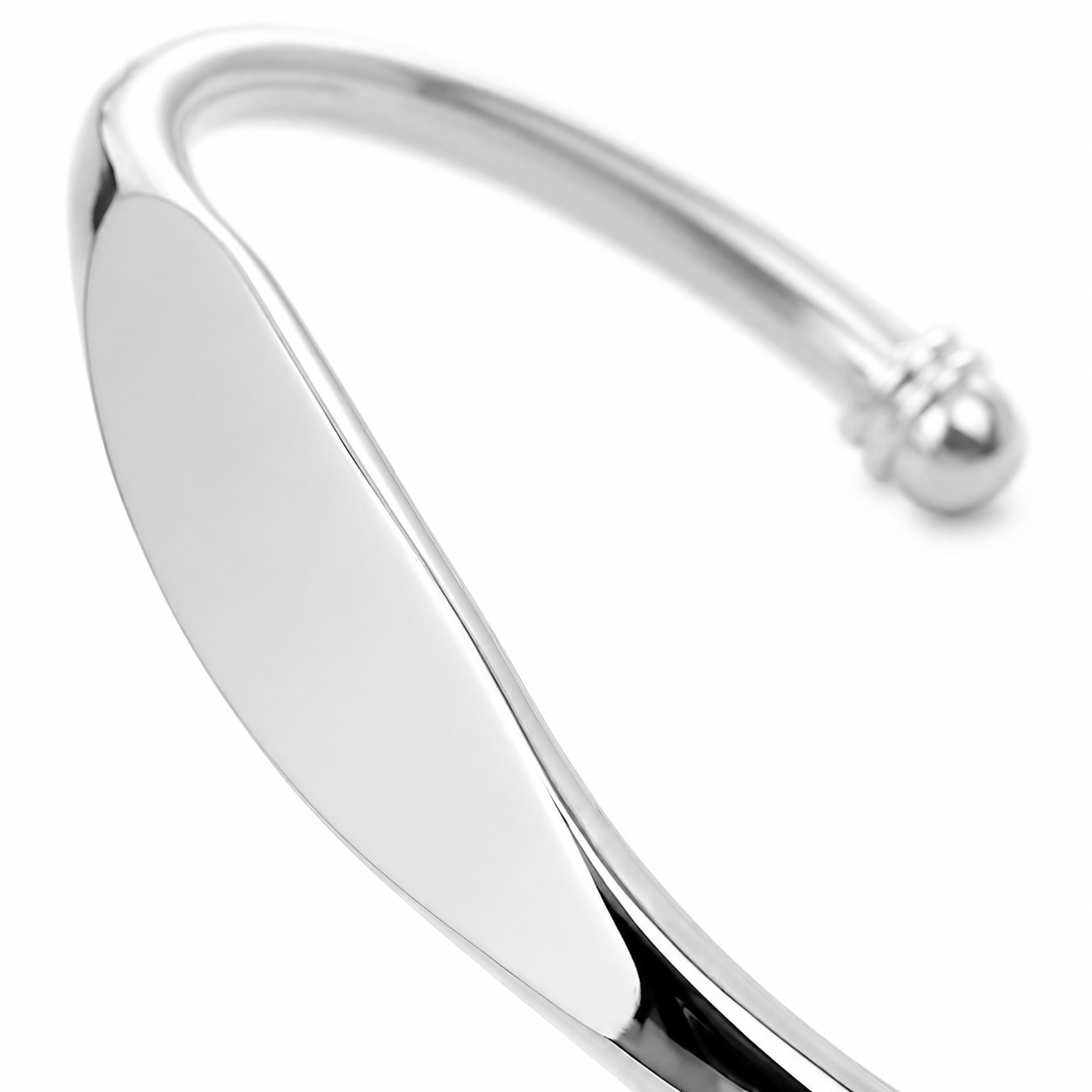 Silver Polished Open Cuff Bangle — Close-up detail