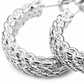 Silver Woven Rope Textured Hoop Earrings — Close-up detail