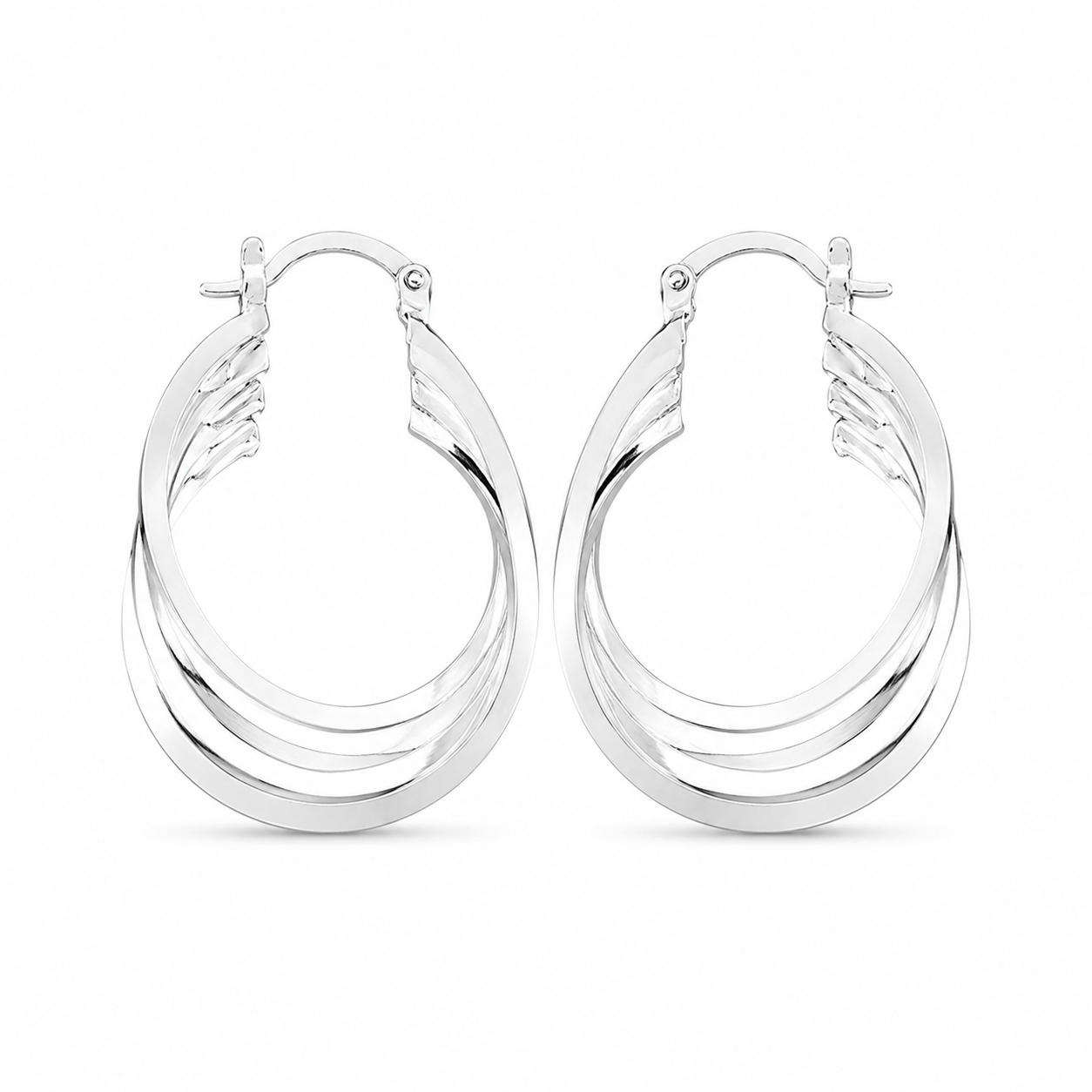 Silver Multi-Row Layered Hoop Earrings — Front view