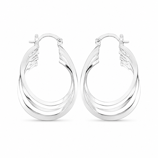 Silver Multi-Row Layered Hoop Earrings — Front view