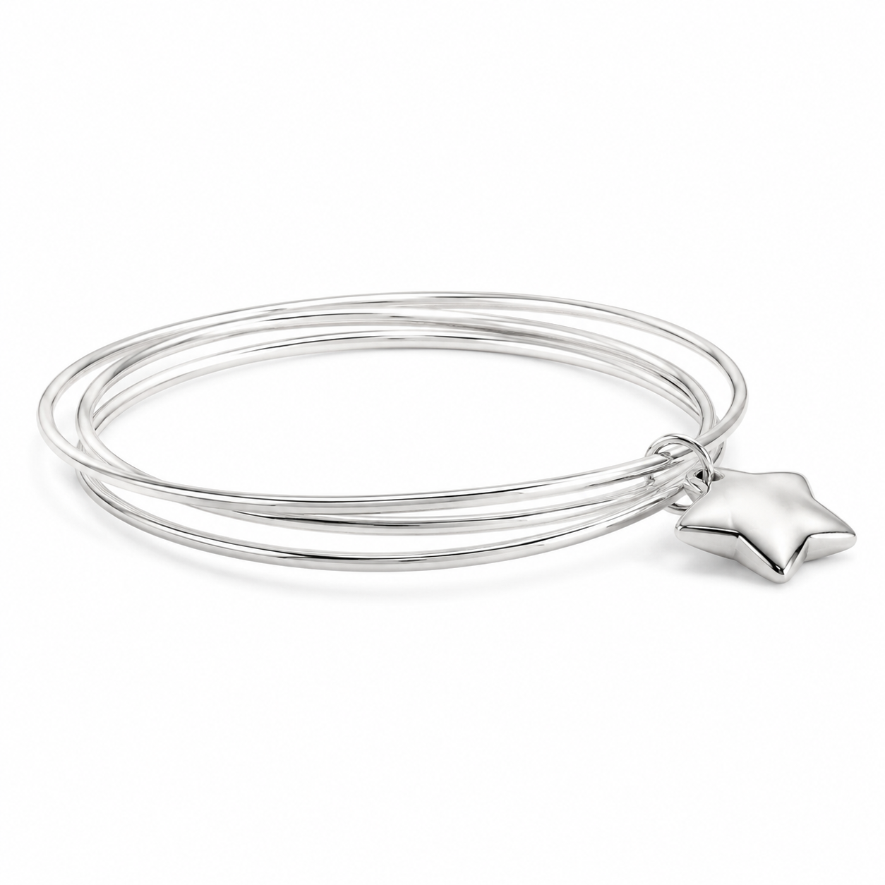 Silver Triple Bangle Set with Star Charm — Alternate angle view