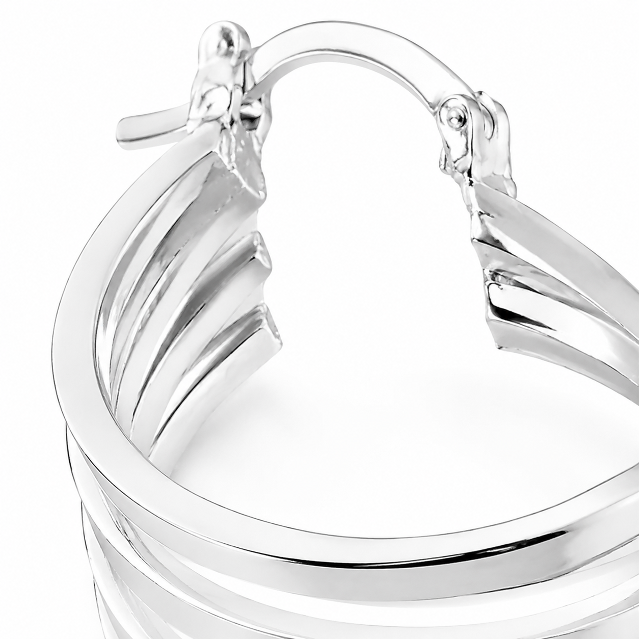 Silver Multi-Row Layered Hoop Earrings — Close-up detail