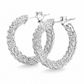 Silver Woven Rope Textured Hoop Earrings — Three-quarter angle view