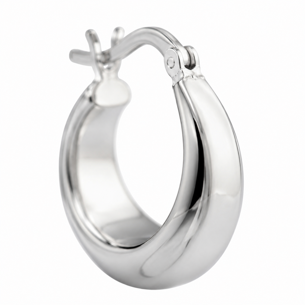 Silver Plain Chunky Hoop Earrings — Close-up detail
