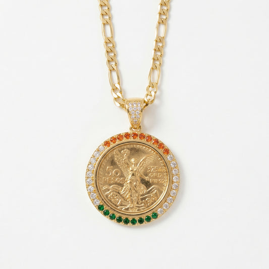 Centenario Pendant Lab Zirconia With Figaro 4,5MM in 22 Inches 14K Gold Plated No Tarnish High Tech
